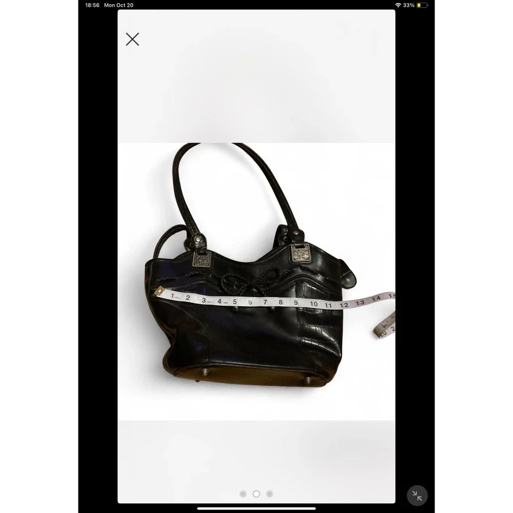 Brighton‎ Black Leather Croc Embossed Silver Hardware Detail Satchel Bag